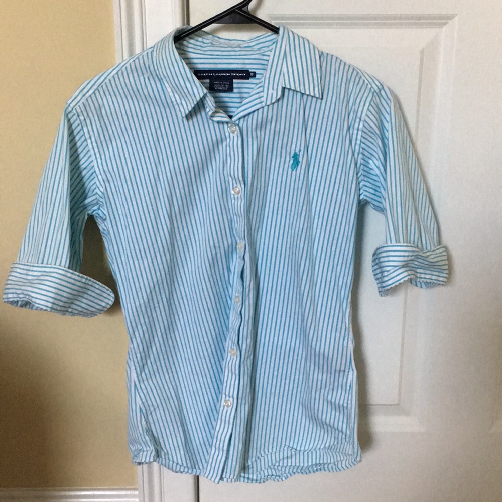 Size 10 polo button up blue/white stripe